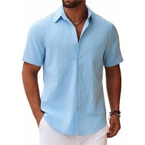 Men's Button Down Short Sleeve Shirt Casual Cotton Summer Beach